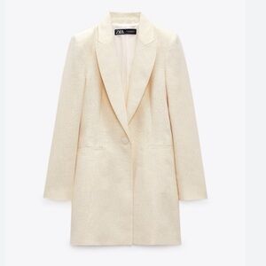 Zara metallic thread long jacket coat linen cream white bloggers favorite L